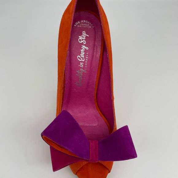 Jeffrey Campbell "Garrett" Women Orange Purple Bow Heels US Size 6 - Picture 11 of 13